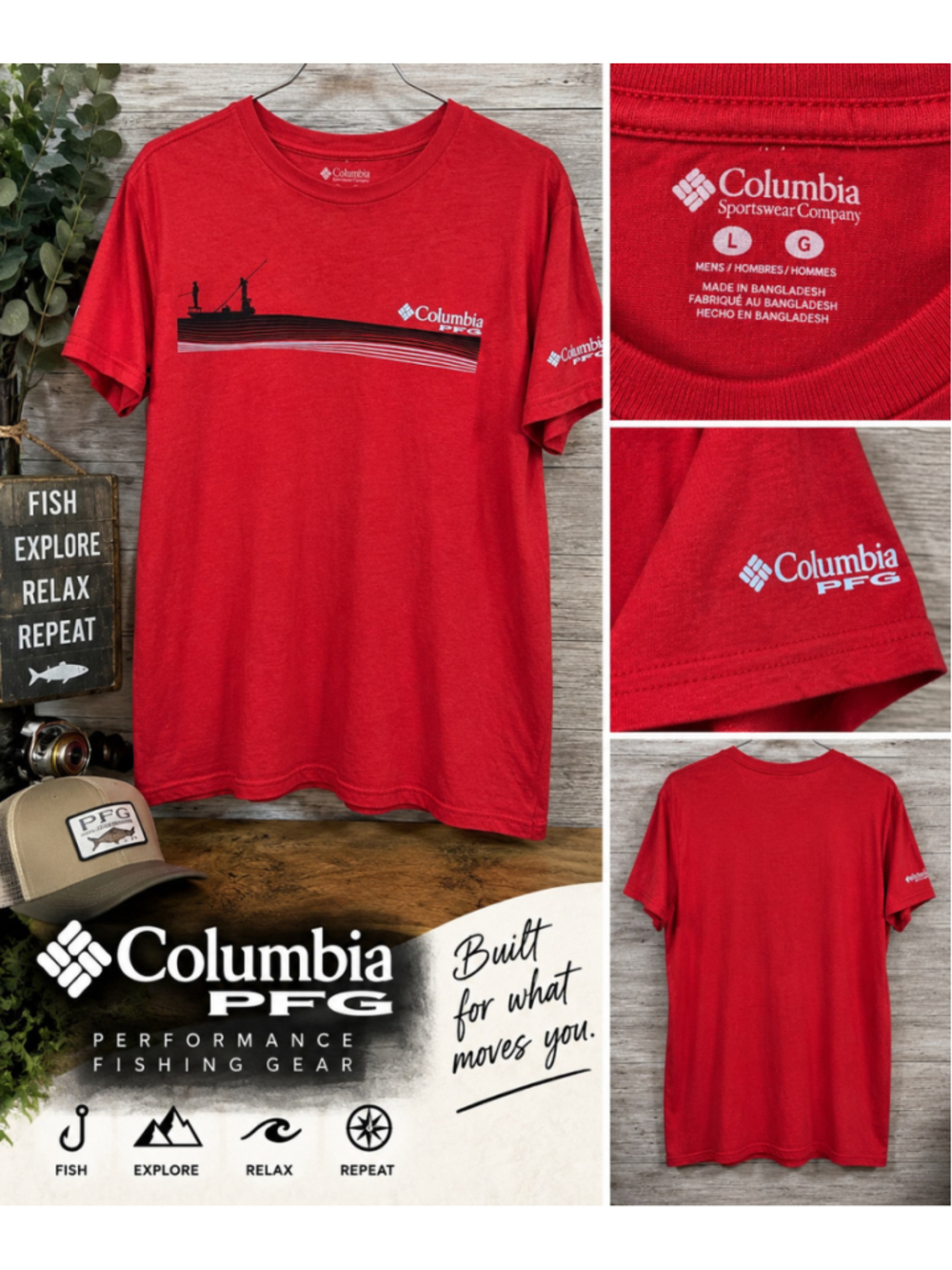 Columbia PFG Men’s Large Red Fishing Graphic T-Shirt